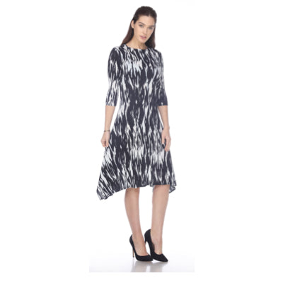 3/4 Sleeve Hanky Ham Crinkle Dress - Black